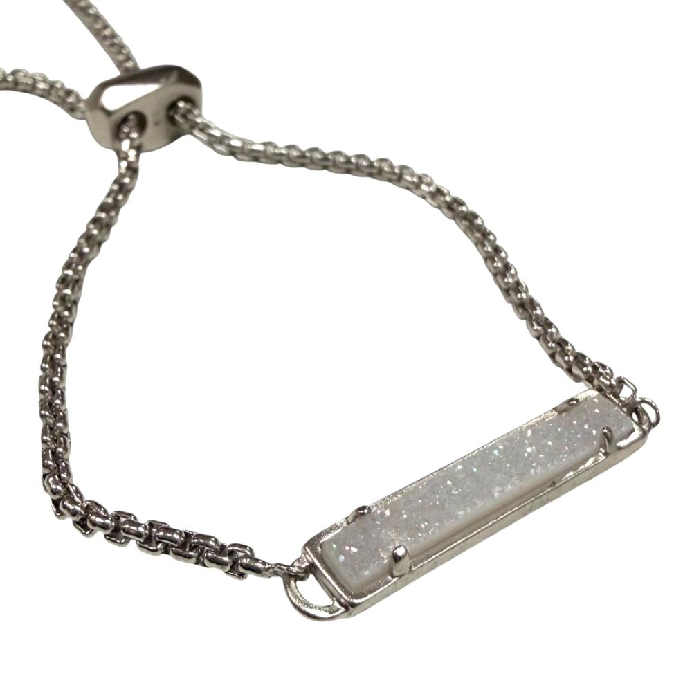 Kendra Scott Stan Adjustable Slider Bracelet Silver Rhodium Platinum Drusy NEW